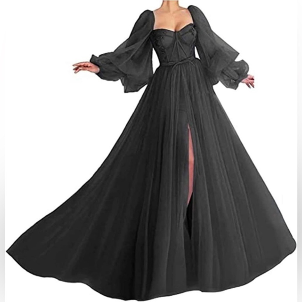 *PLUS SIZE* Black Long Puffy Sleeve Prom Dress / Evening Party Ball Gowns